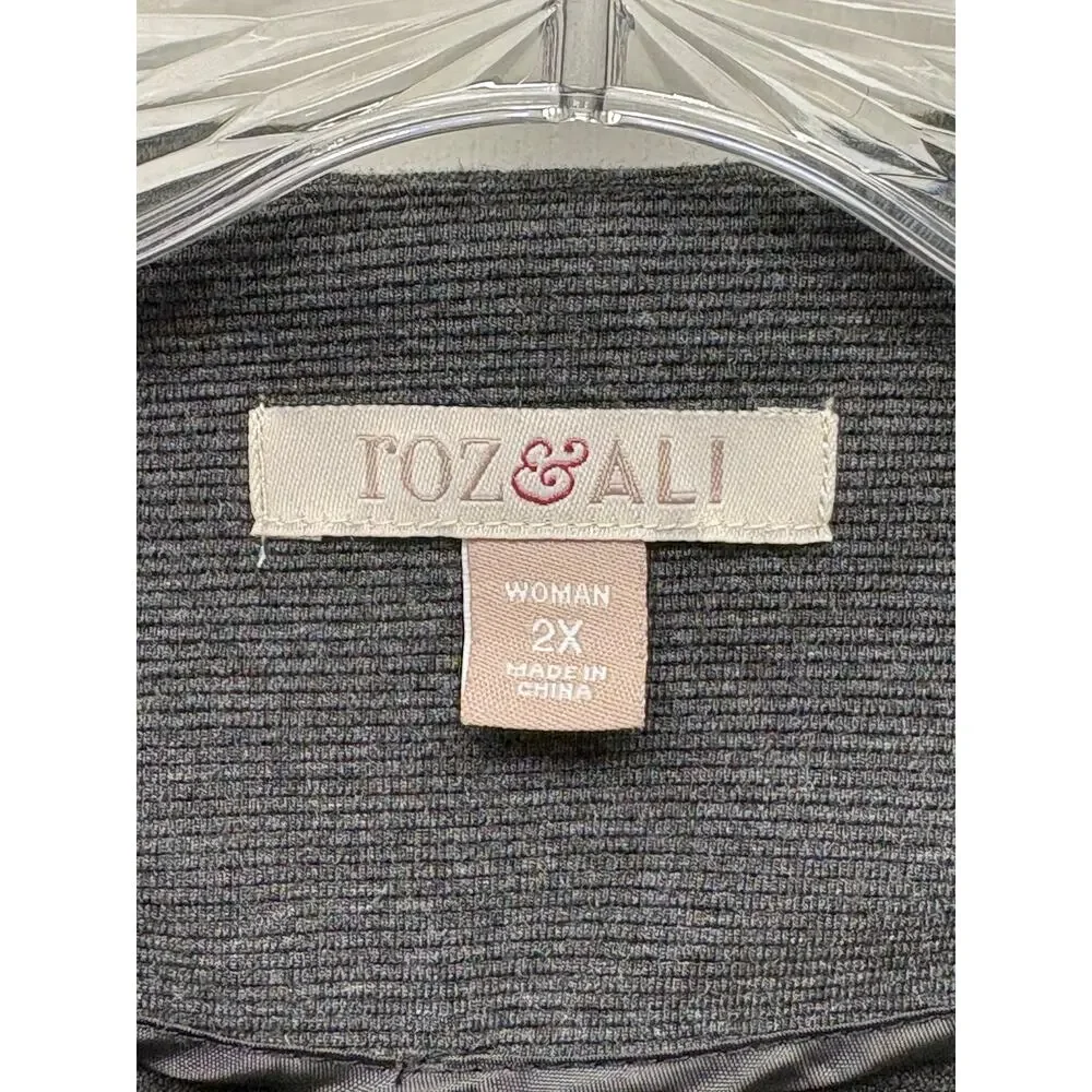 Roz & Ali Jacket Women’s 2X Charcoal Moto Ponte Knit Zipper Plus Size